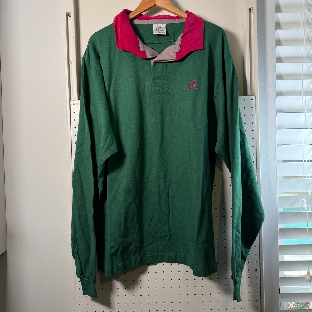 Ruck-It Rugby Wear Polo Shirt Men's Green‎ Button Long Sleeve Casual Tees - XL